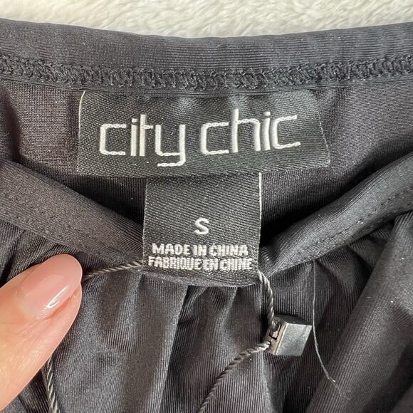 City Chic Plus S 16 Swimsuit Elba Tankini Top Off The Shoulder Ruched Black - Picture 7 of 15